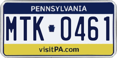 PA license plate MTK0461
