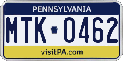 PA license plate MTK0462