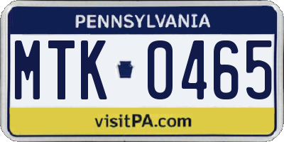 PA license plate MTK0465