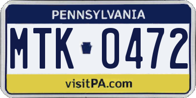 PA license plate MTK0472