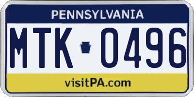 PA license plate MTK0496