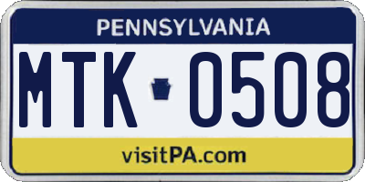 PA license plate MTK0508