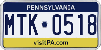 PA license plate MTK0518