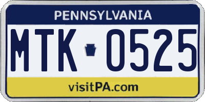 PA license plate MTK0525