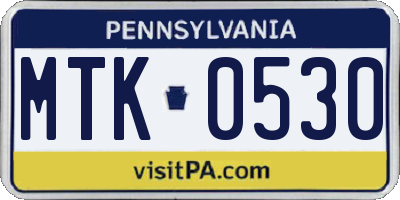 PA license plate MTK0530