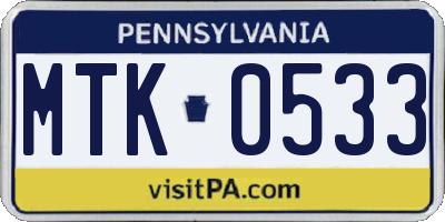 PA license plate MTK0533
