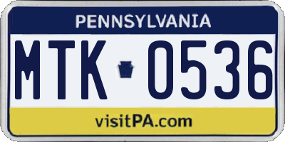 PA license plate MTK0536