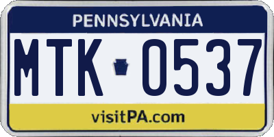 PA license plate MTK0537