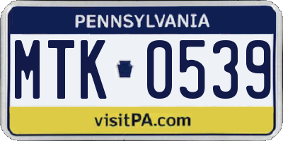 PA license plate MTK0539