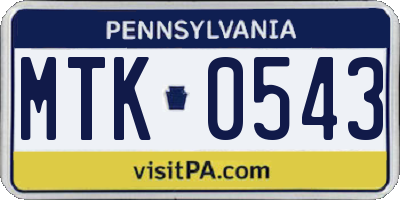 PA license plate MTK0543