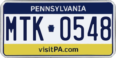 PA license plate MTK0548