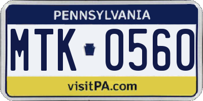 PA license plate MTK0560