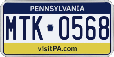 PA license plate MTK0568