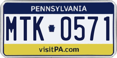 PA license plate MTK0571