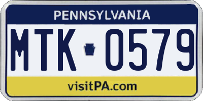 PA license plate MTK0579