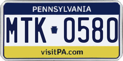 PA license plate MTK0580