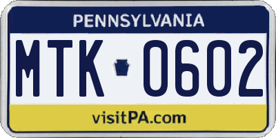 PA license plate MTK0602