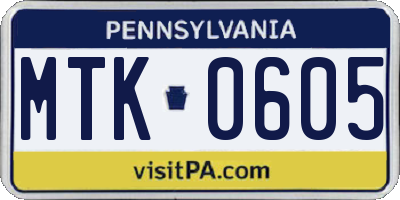 PA license plate MTK0605