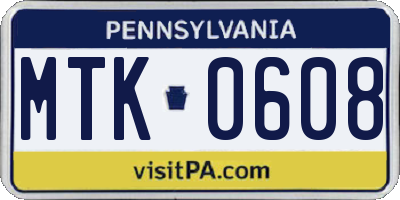 PA license plate MTK0608