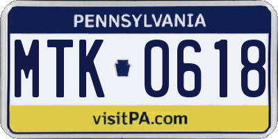 PA license plate MTK0618
