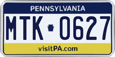 PA license plate MTK0627
