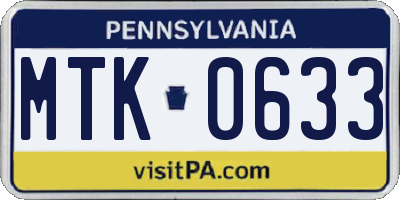 PA license plate MTK0633