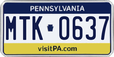 PA license plate MTK0637
