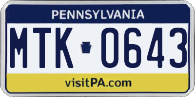 PA license plate MTK0643