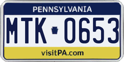 PA license plate MTK0653