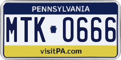 PA license plate MTK0666