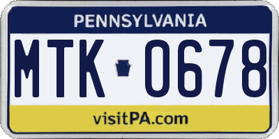 PA license plate MTK0678
