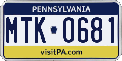 PA license plate MTK0681