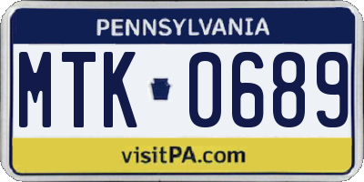 PA license plate MTK0689