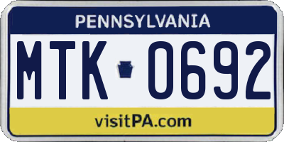 PA license plate MTK0692
