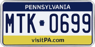 PA license plate MTK0699