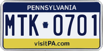PA license plate MTK0701