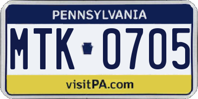 PA license plate MTK0705