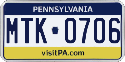 PA license plate MTK0706