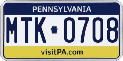 PA license plate MTK0708