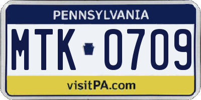 PA license plate MTK0709