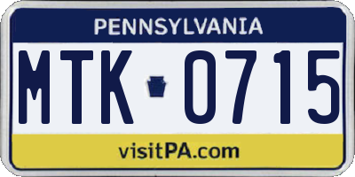 PA license plate MTK0715