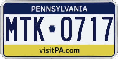 PA license plate MTK0717