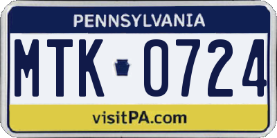 PA license plate MTK0724