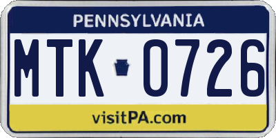 PA license plate MTK0726