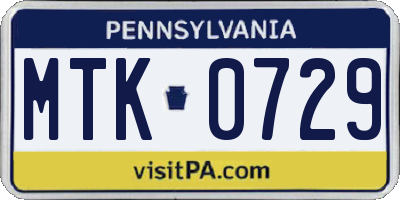PA license plate MTK0729