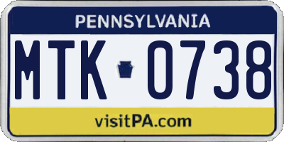 PA license plate MTK0738