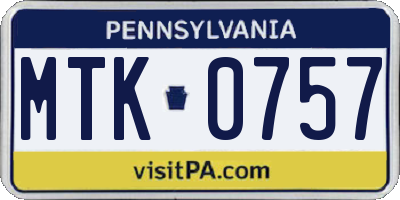PA license plate MTK0757