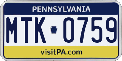 PA license plate MTK0759