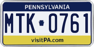 PA license plate MTK0761