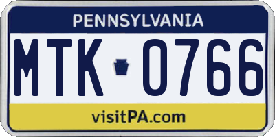 PA license plate MTK0766